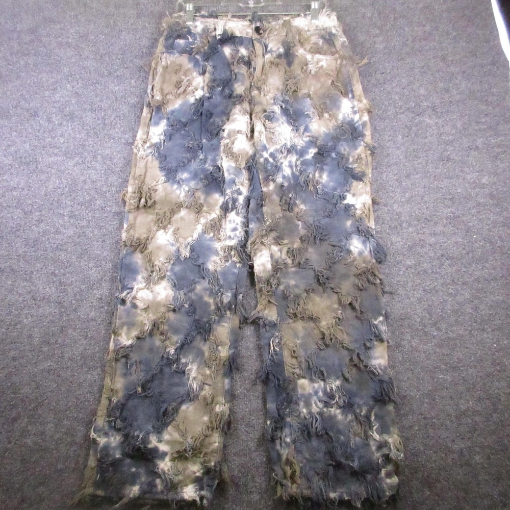 BoohooMAN Jeans Mens 30x30 Multi Camo Distressed Tasseled Grunge Denim